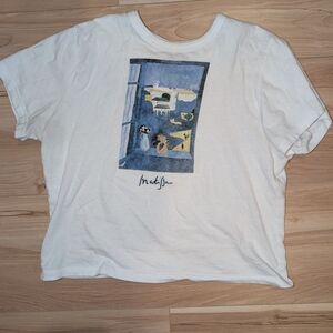 Abercrombie & Fitch White Crop Top with Artistic Print
